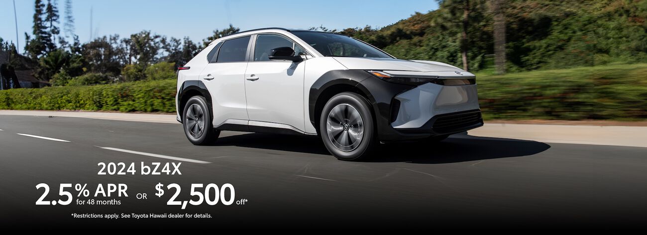 Get 2.5% APR for 60 months or $2,500 on a brand new 2024 bZ4X