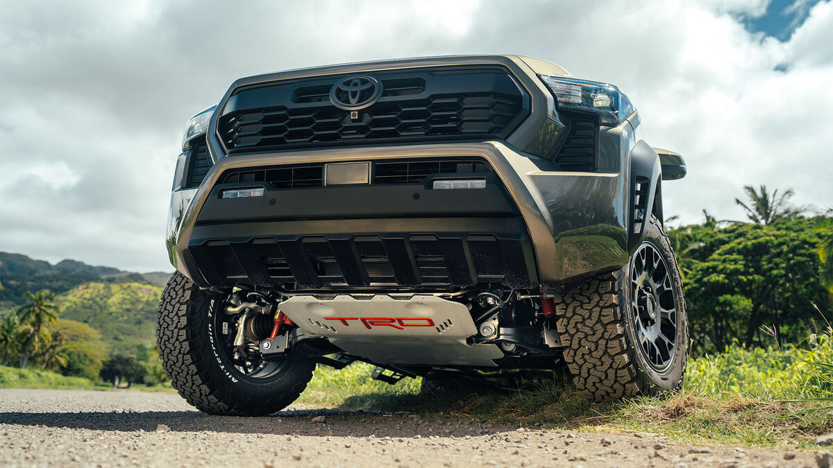 2024 Toyota Tacoma featuring a TRD skid plate and predator tube step